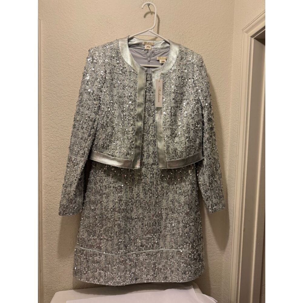 Shoshanna Silver Sequin Two-Piece Evening Set size 6/10